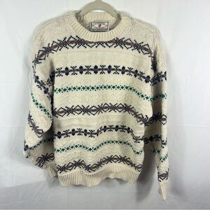 Cream Purple and Green Patterned Sweater Vintage 100% cotton